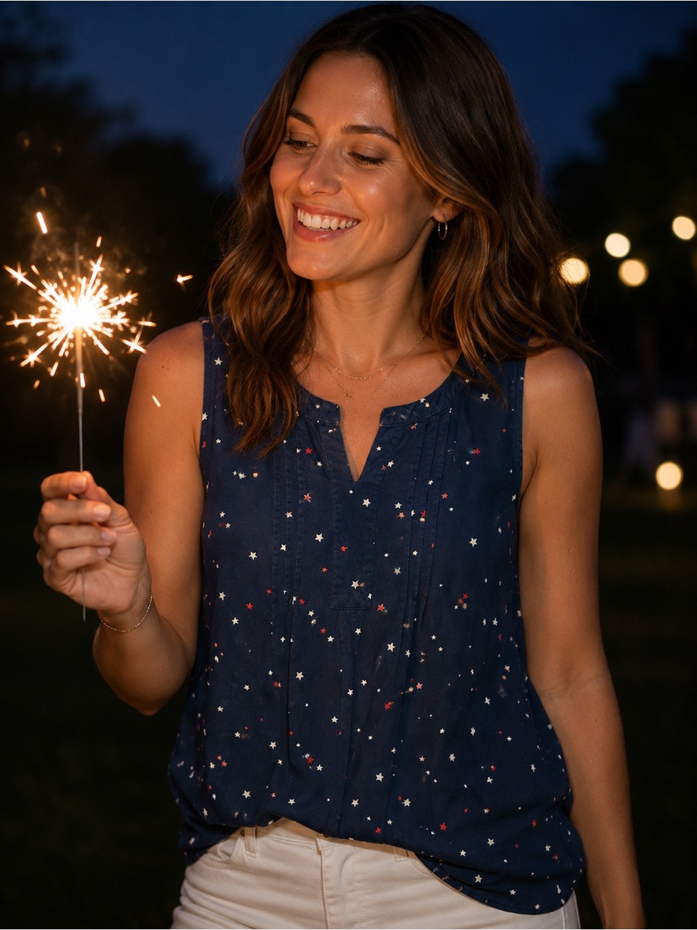 Sleeveless Navy Star-Print Women's Top